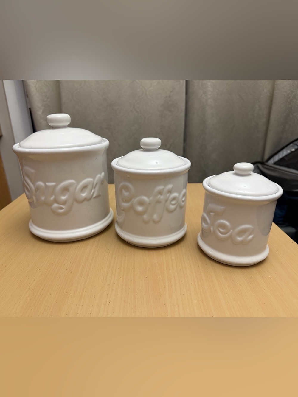 White Ceramic Sugar, Coffee & Tea Canister Set - 3 Piece